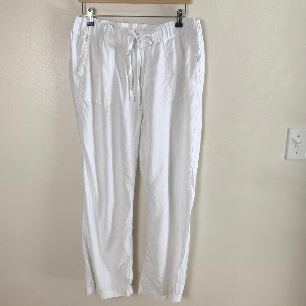Caslon Size L Women's Drawstring Wide Leg Linen Blend Pants White Summer Comfort - Picture 2 of 8